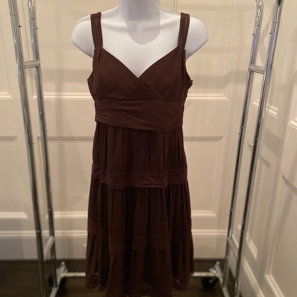 BCBGMaxAzria Chocolate Brown Lace Trim Dress - Picture 2 of 5